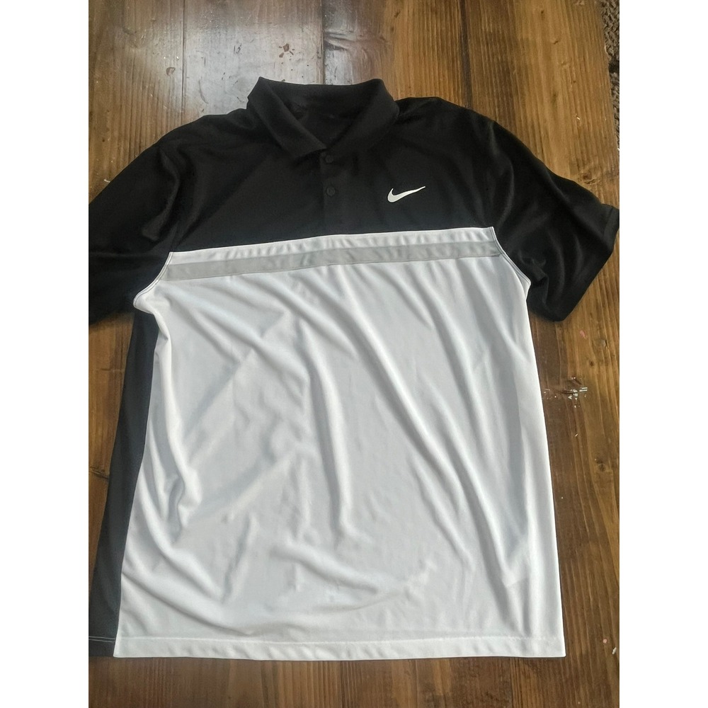 Nike Dri-FIT Polo Shirt Mens Large Black White Colorblock Golf Short Sleeve L